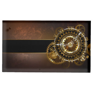Steampunk clock with antique gears place card holder