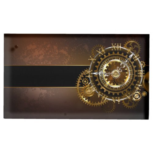 Steampunk clock with antique gears place card holder