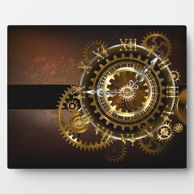 Steampunk clock with antique gears plaque (Front)