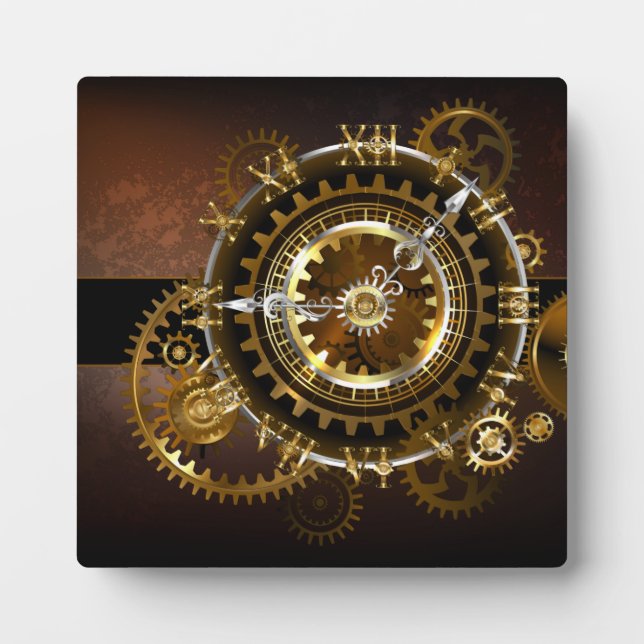 Steampunk clock with antique gears plaque (Front)