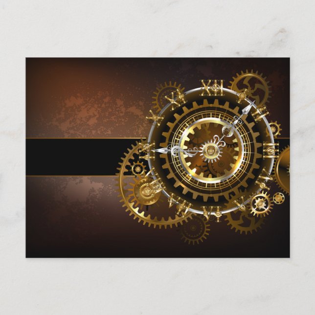 Steampunk clock with antique gears postcard (Front)