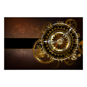 Steampunk clock with antique gears poster