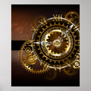 Steampunk clock with antique gears poster