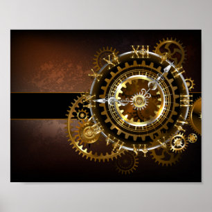 Steampunk clock with antique gears poster