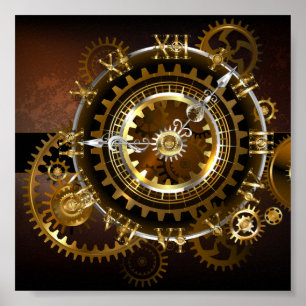 Steampunk clock with antique gears poster