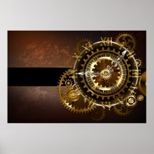 Steampunk clock with antique gears poster