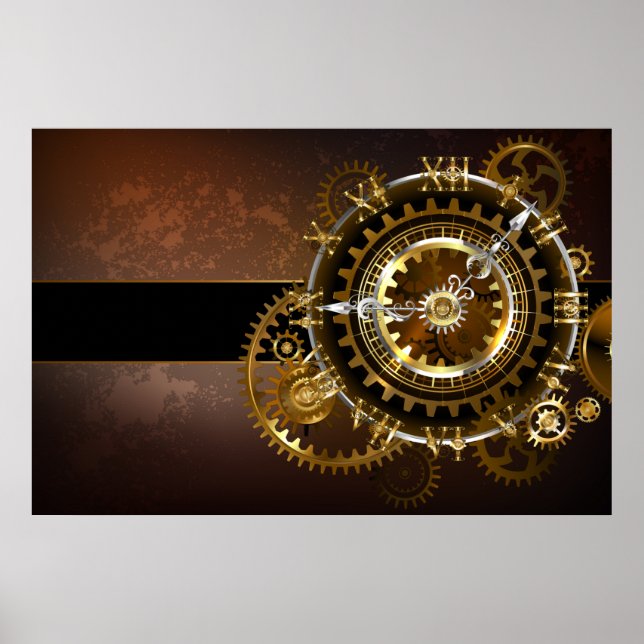 Steampunk clock with antique gears poster (Front)