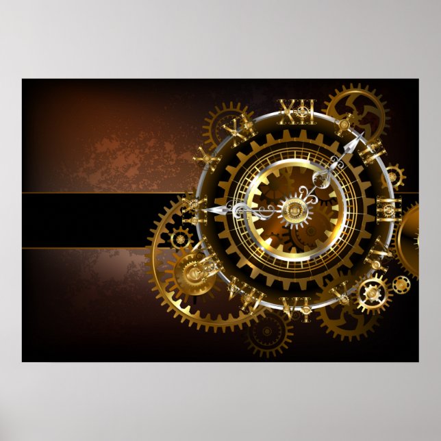 Steampunk clock with antique gears poster (Front)