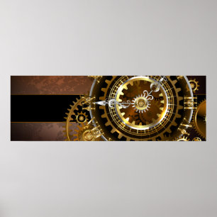 Steampunk clock with antique gears poster
