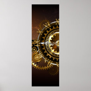 Steampunk clock with antique gears poster