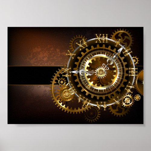 Steampunk clock with antique gears poster