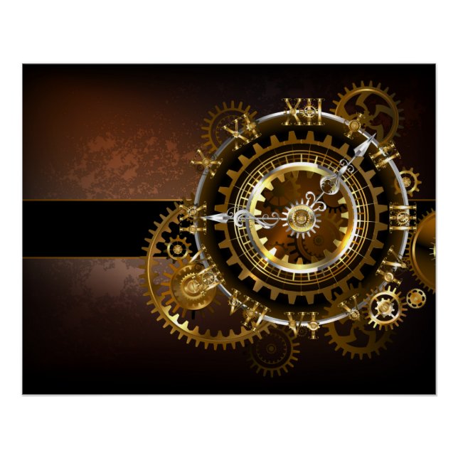 Steampunk clock with antique gears poster (Front)