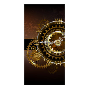 Steampunk clock with antique gears poster