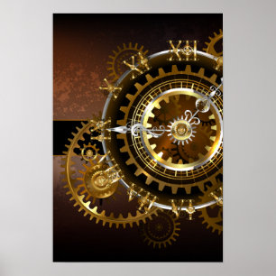 Steampunk clock with antique gears poster