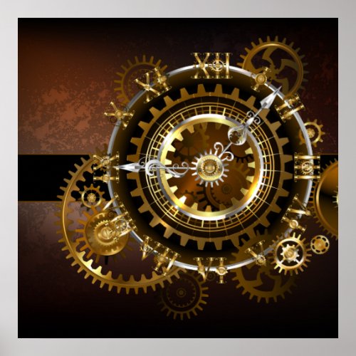 Steampunk clock with antique gears poster