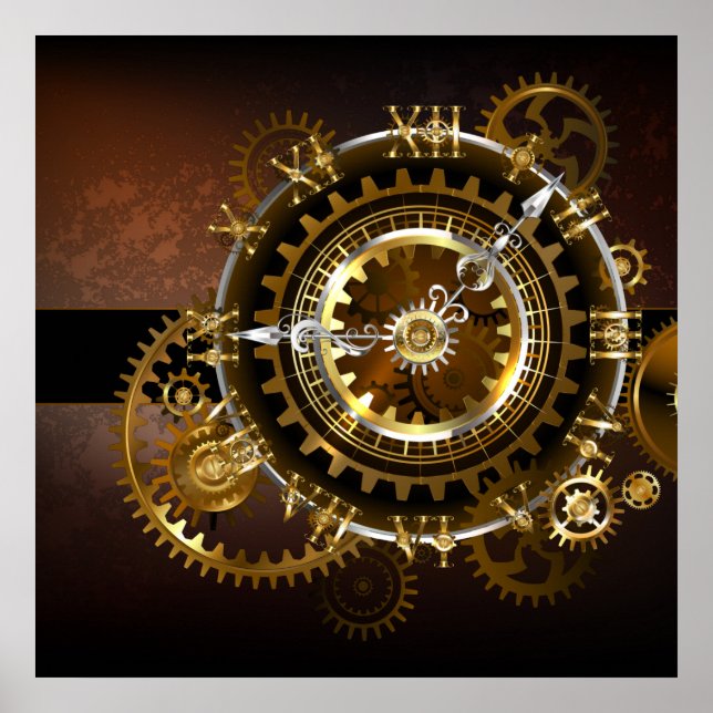 Steampunk clock with antique gears poster (Front)