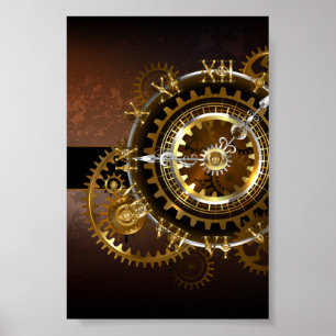 Steampunk clock with antique gears poster