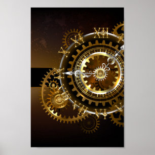 Steampunk clock with antique gears poster