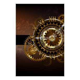 Steampunk clock with antique gears poster