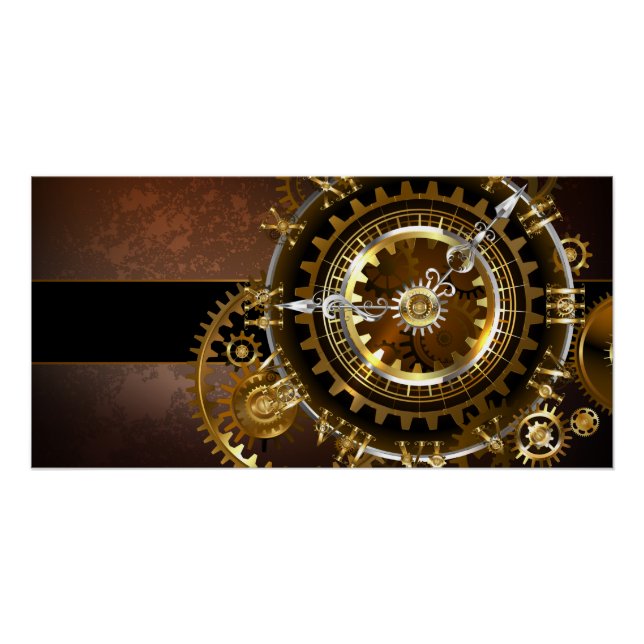 Steampunk clock with antique gears poster (Front)