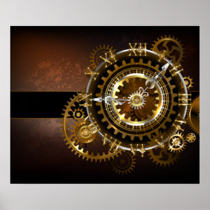 Steampunk clock with antique gears poster