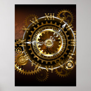 Steampunk clock with antique gears poster