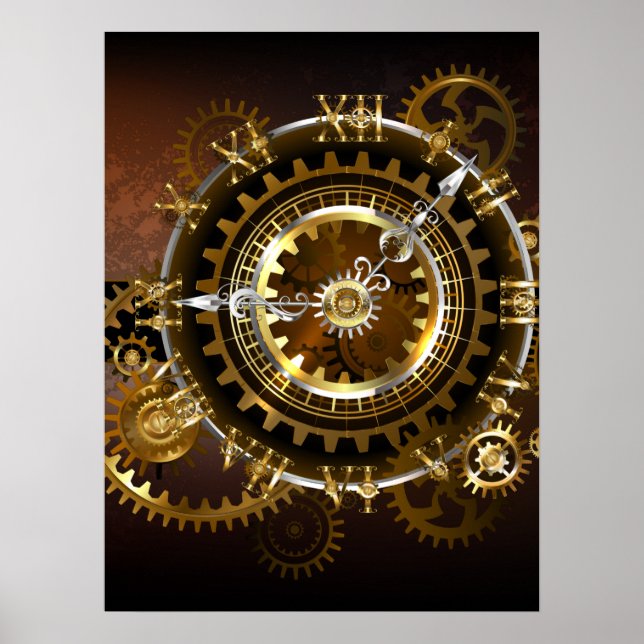 Steampunk clock with antique gears poster (Front)