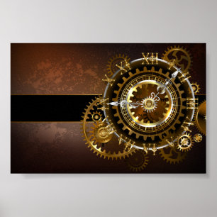 Steampunk clock with antique gears poster
