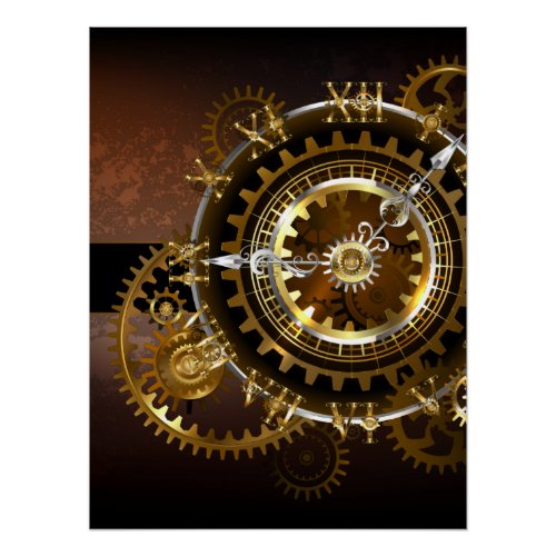 Steampunk clock with antique gears poster
