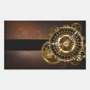 Steampunk clock with antique gears rectangular sticker