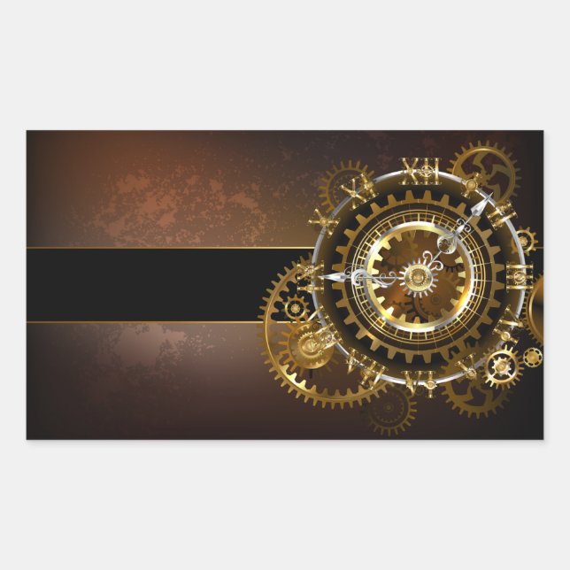 Steampunk clock with antique gears rectangular sticker (Front)