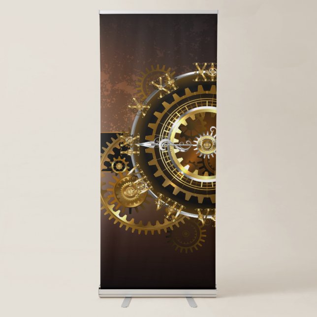 Steampunk clock with antique gears retractable banner (Front)