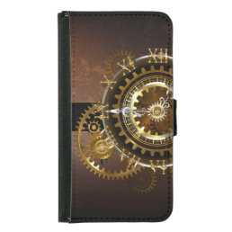 Steampunk clock with antique gears samsung galaxy s5 wallet case