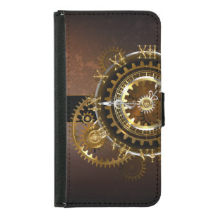 Steampunk clock with antique gears samsung galaxy s5 wallet case