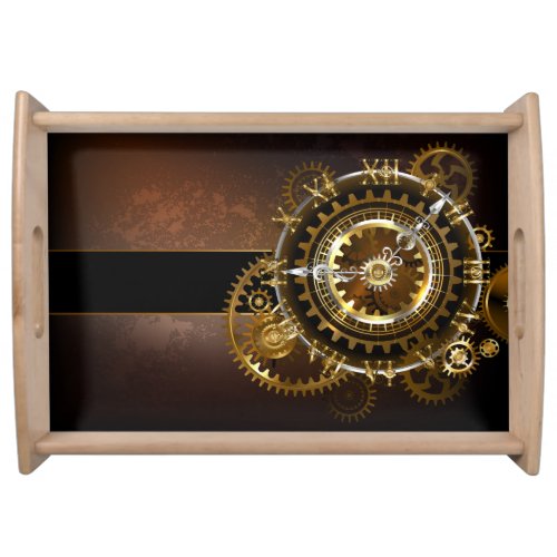 Steampunk clock with antique gears serving tray