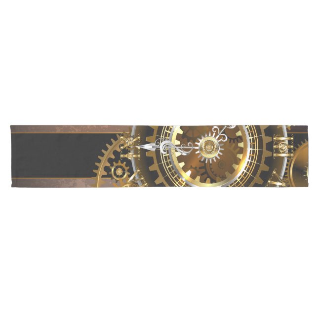 Steampunk clock with antique gears short table runner (Horizontal)