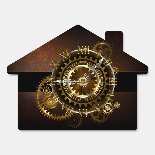 Steampunk clock with antique gears sign (Front)