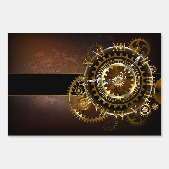 Steampunk clock with antique gears sign (Front)