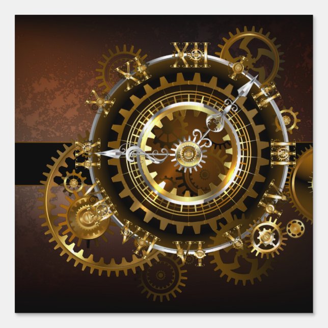 Steampunk clock with antique gears sign (Front)