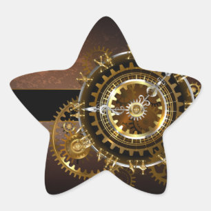 Steampunk clock with antique gears star sticker