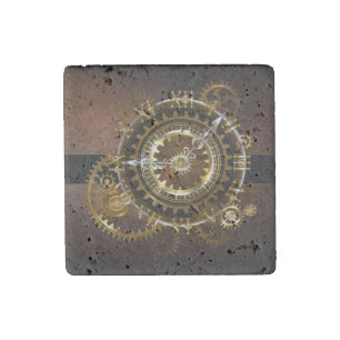 Steampunk clock with antique gears stone magnet