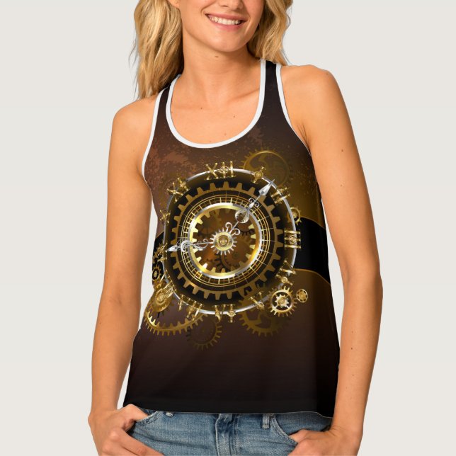 Steampunk clock with antique gears tank top (Front)