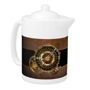 Steampunk clock with antique gears teapot