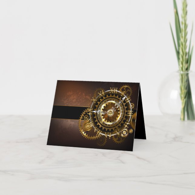 Steampunk clock with antique gears thank you card (Front)
