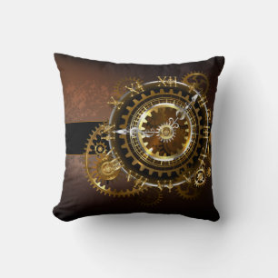 Steampunk clock with antique gears throw pillow