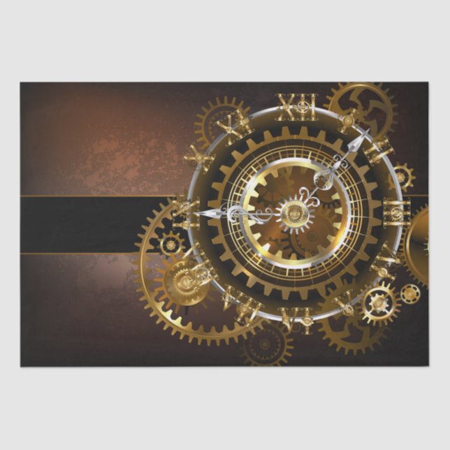 Steampunk clock with antique gears tissue paper (Front)