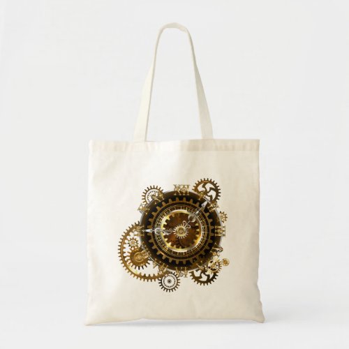 Steampunk clock with antique gears tote bag