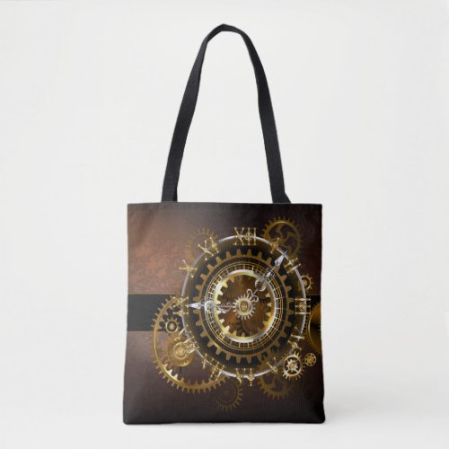 Steampunk clock with antique gears tote bag