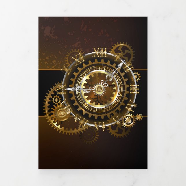 Steampunk clock with antique gears Tri-Fold announcement (Cover)