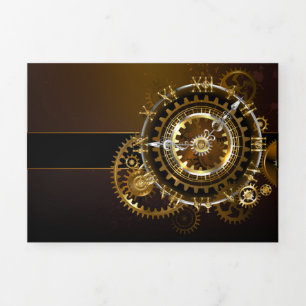 Steampunk clock with antique gears Tri-Fold card